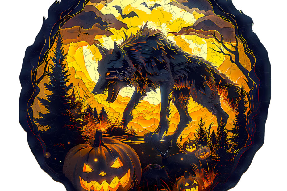 Tre puslespill-3D Halloween Wolf 66e12e4e65acb
