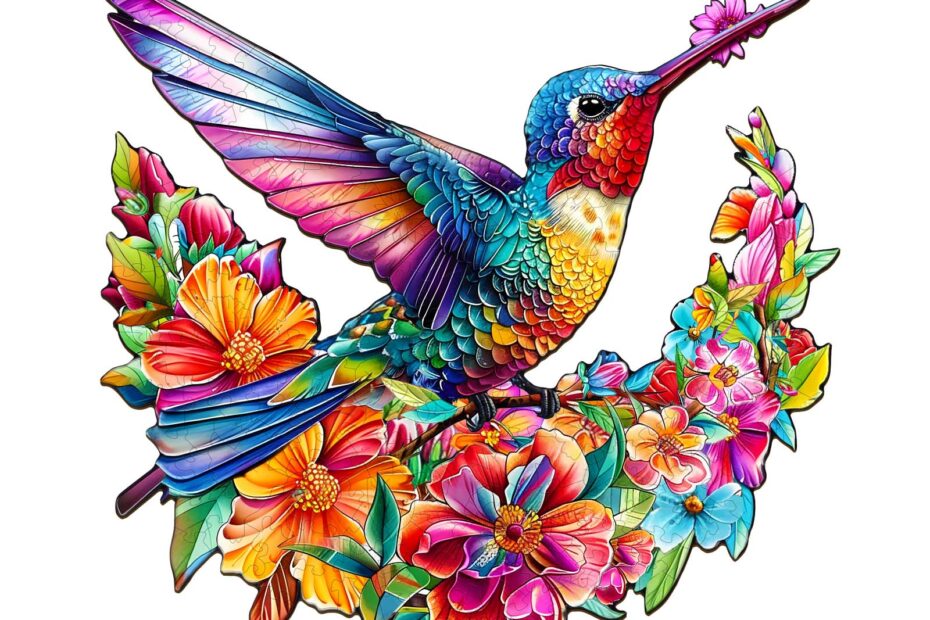 Tre puslespill – blomster og kolibri 66de710bb22c6