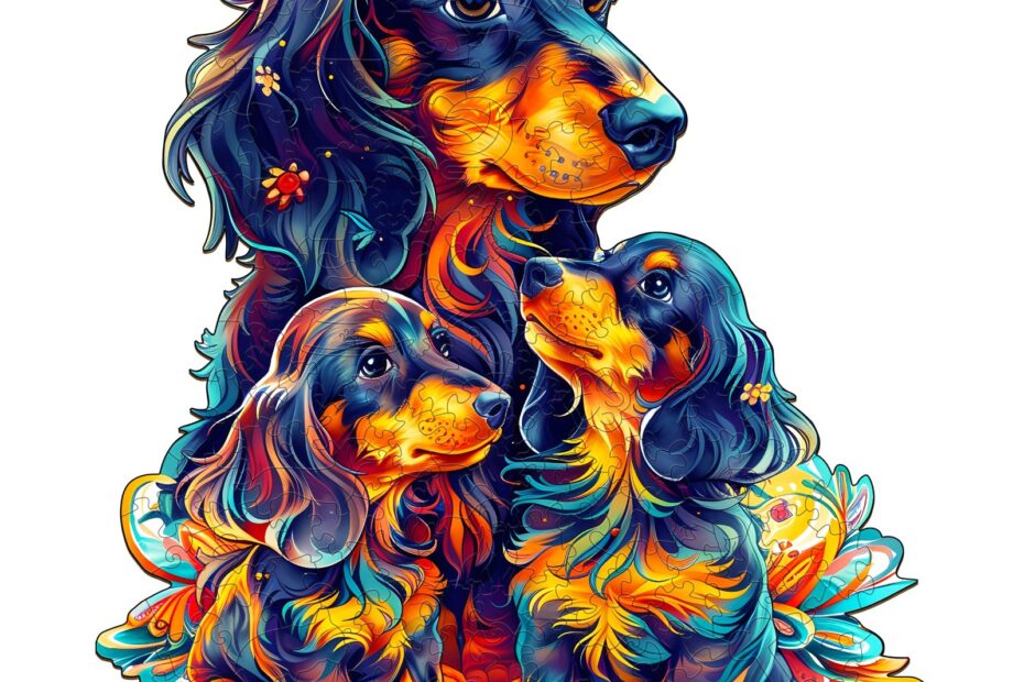 Puslespill i tre – langhåret dachshund-familie 66d6ee27a2ebf
