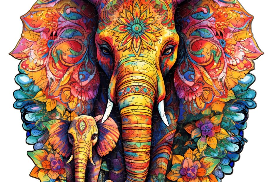 Tre puslespill-Mandala Elephant Family 66dae583d43f9