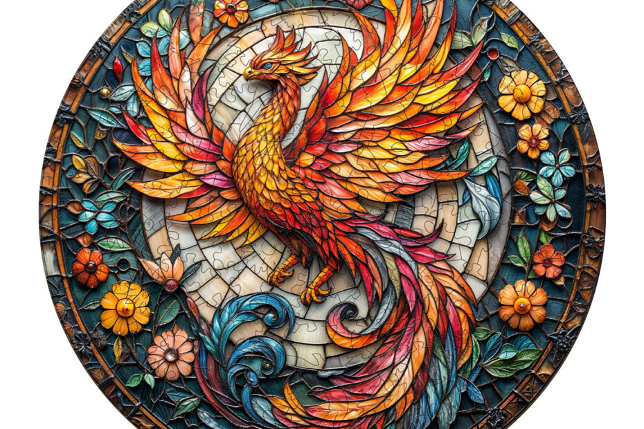 Tre puslespill-farget glass Phoenix 66e055a04fbe3