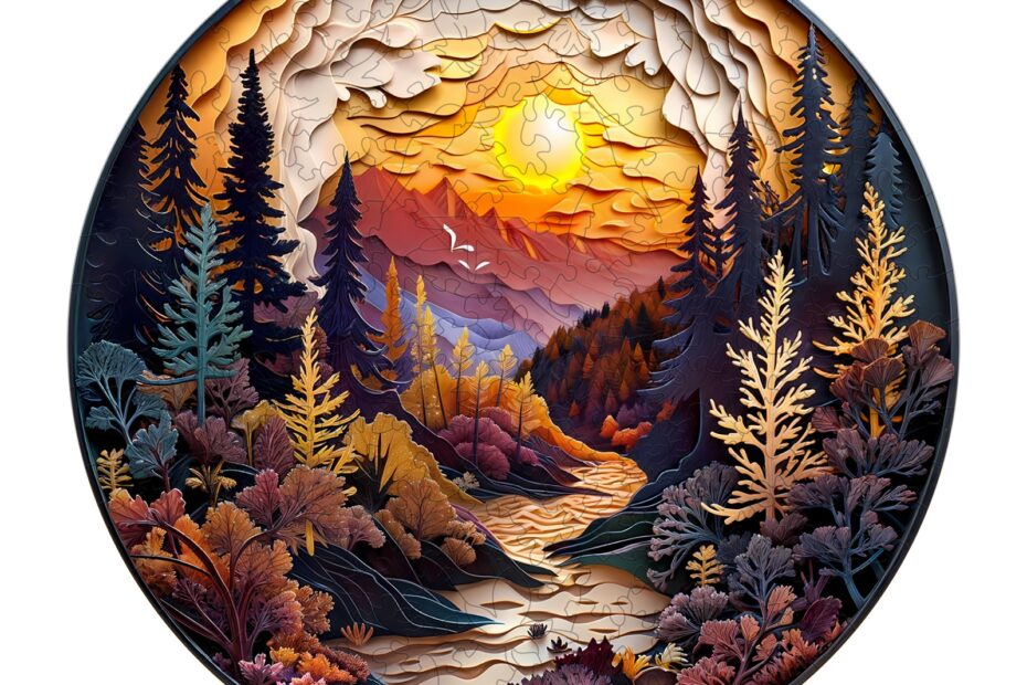 Tre puslespill-3D Sunset Forest 66e1f2456007c